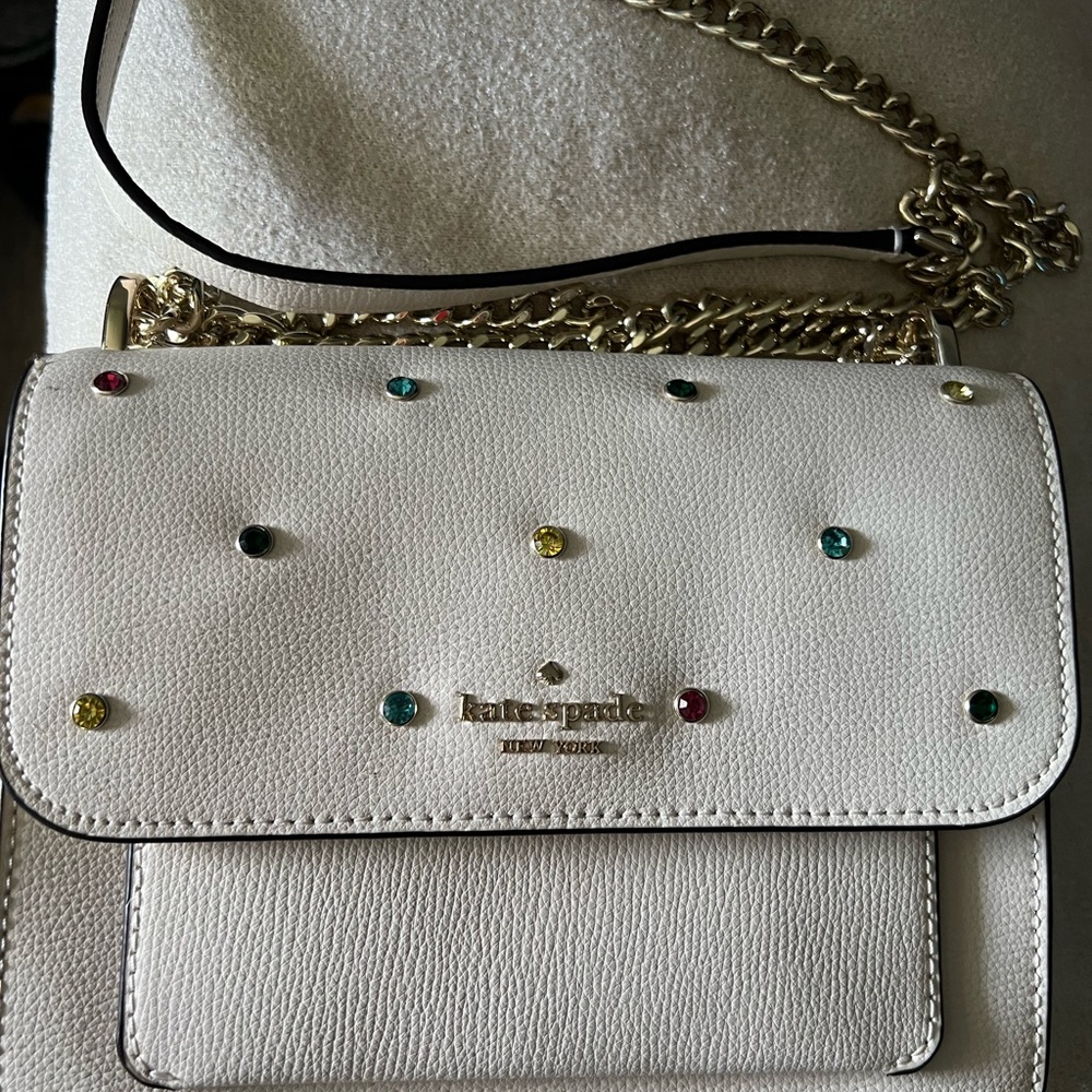 Kate Spade White Jewel Studded Crossbody Bag
